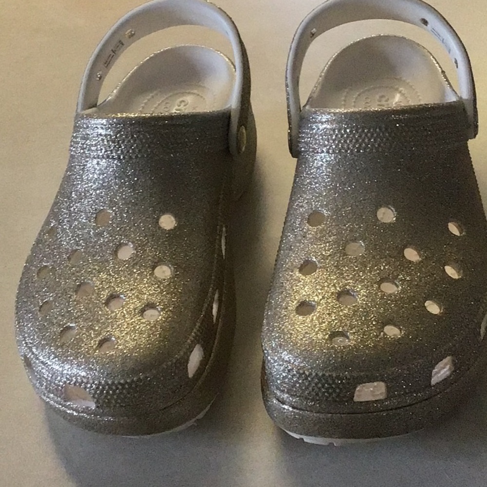 CROCS Silver and Gold Sandals with Ventilation and Heel Strap
